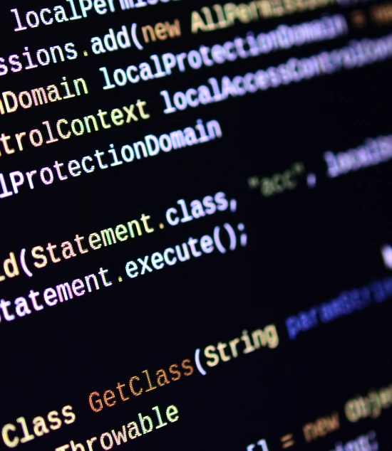 Command line interface showing software development code for business applications