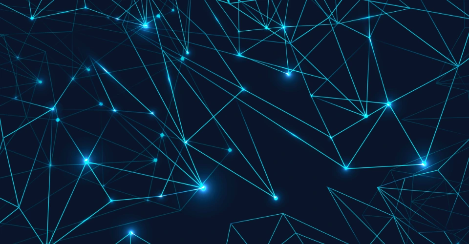 Network of connecting lines representing API integration and system connectivity in software development