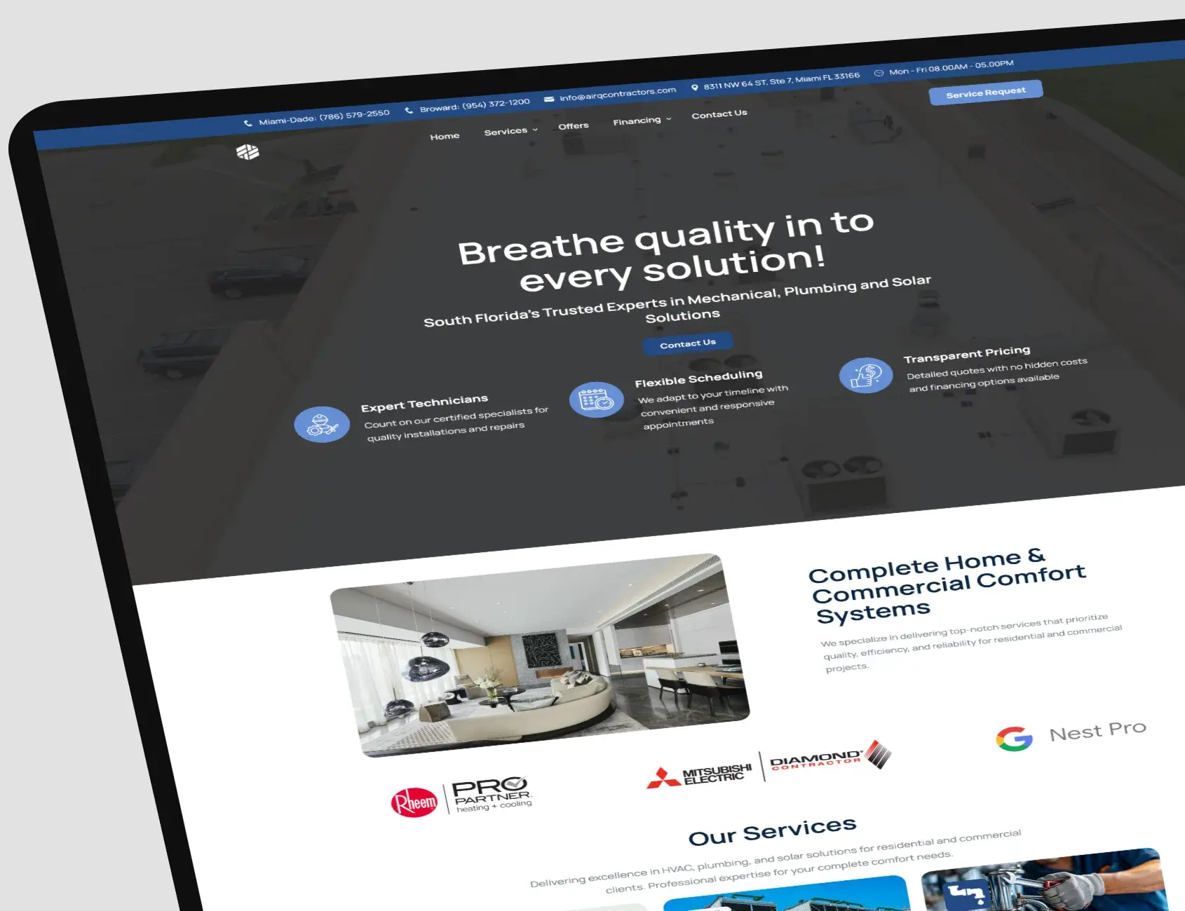 Air Q Contractors website design and Stripe integration project by Encodyn