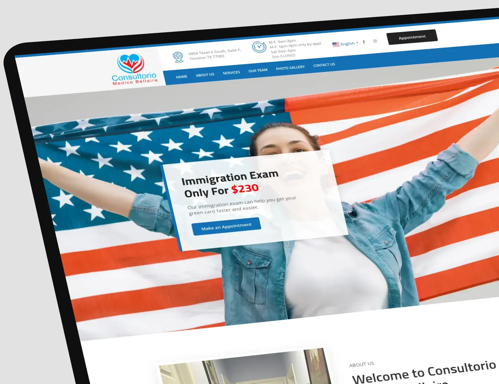 Consultorio Medico Bellaire healthcare website with appointment scheduling integration
